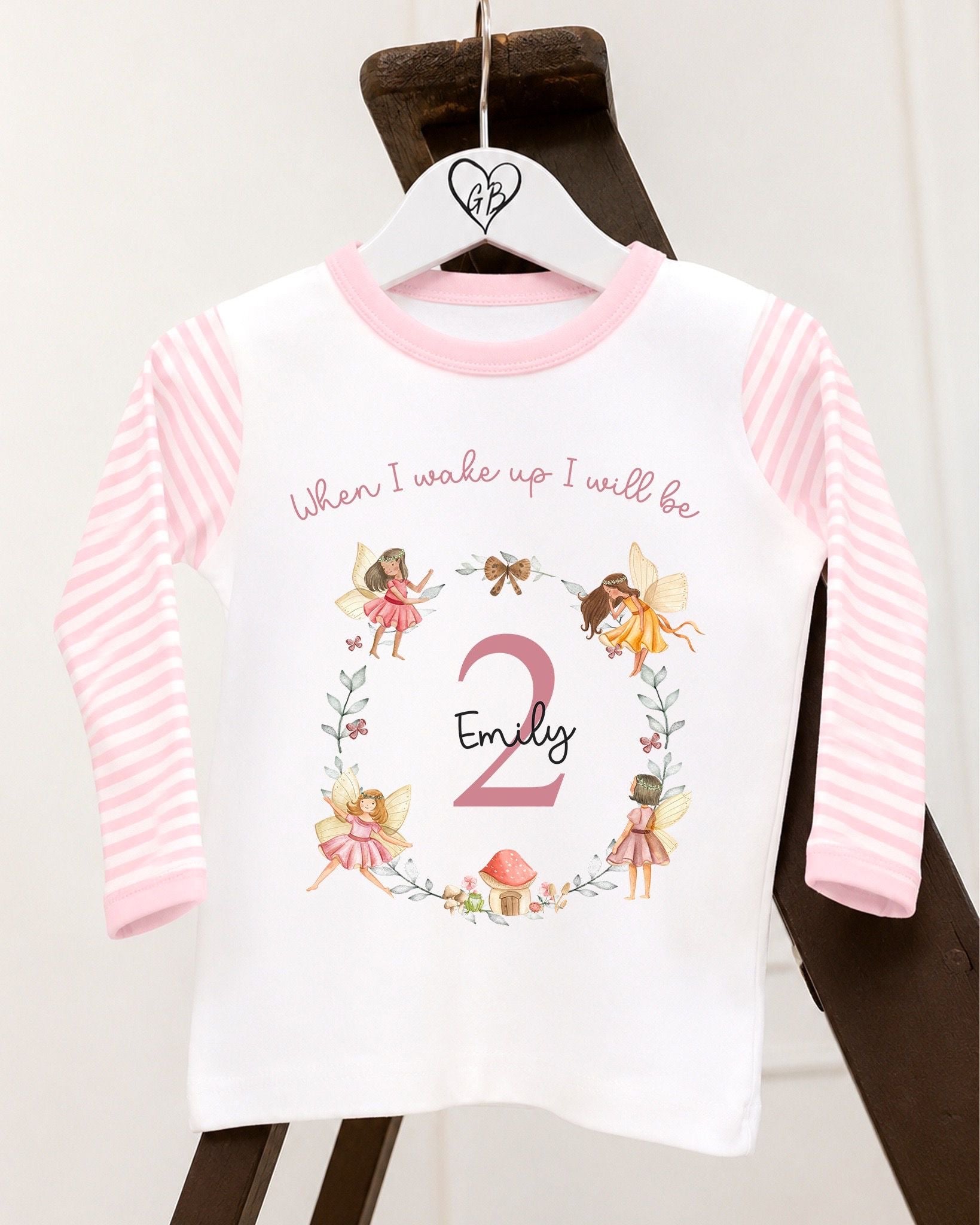 Personalised Pink Stripe Birthday Pyjamas - Fairy Wreath Design