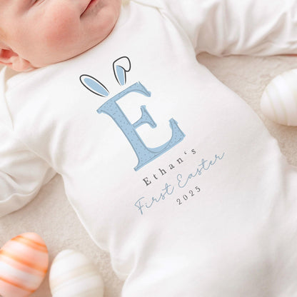 Personalised Easter Baby Vest / Babygrow - Bunny Blue Initial Design