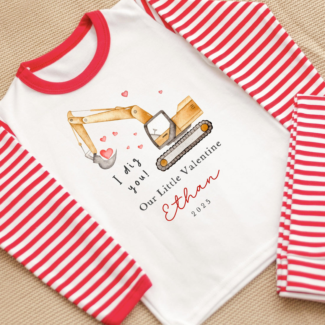 Personalised Valentines Pyjamas - Digger Design