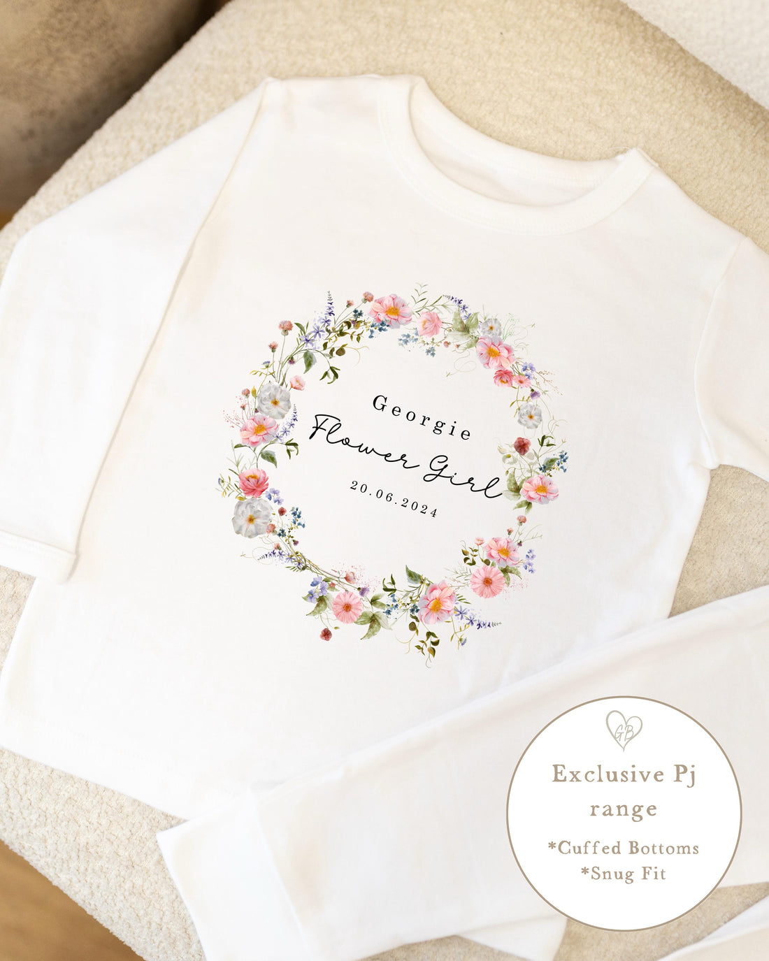 Personalised Flower Girl Pyjamas - Wildflower Wreath Design