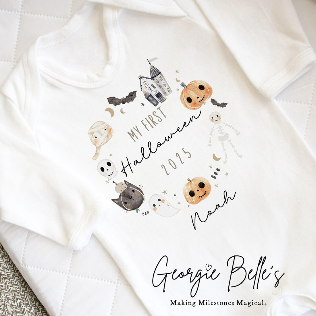 Personalised Halloween Bodysuit / Sleepsuit - My First Wreath Design