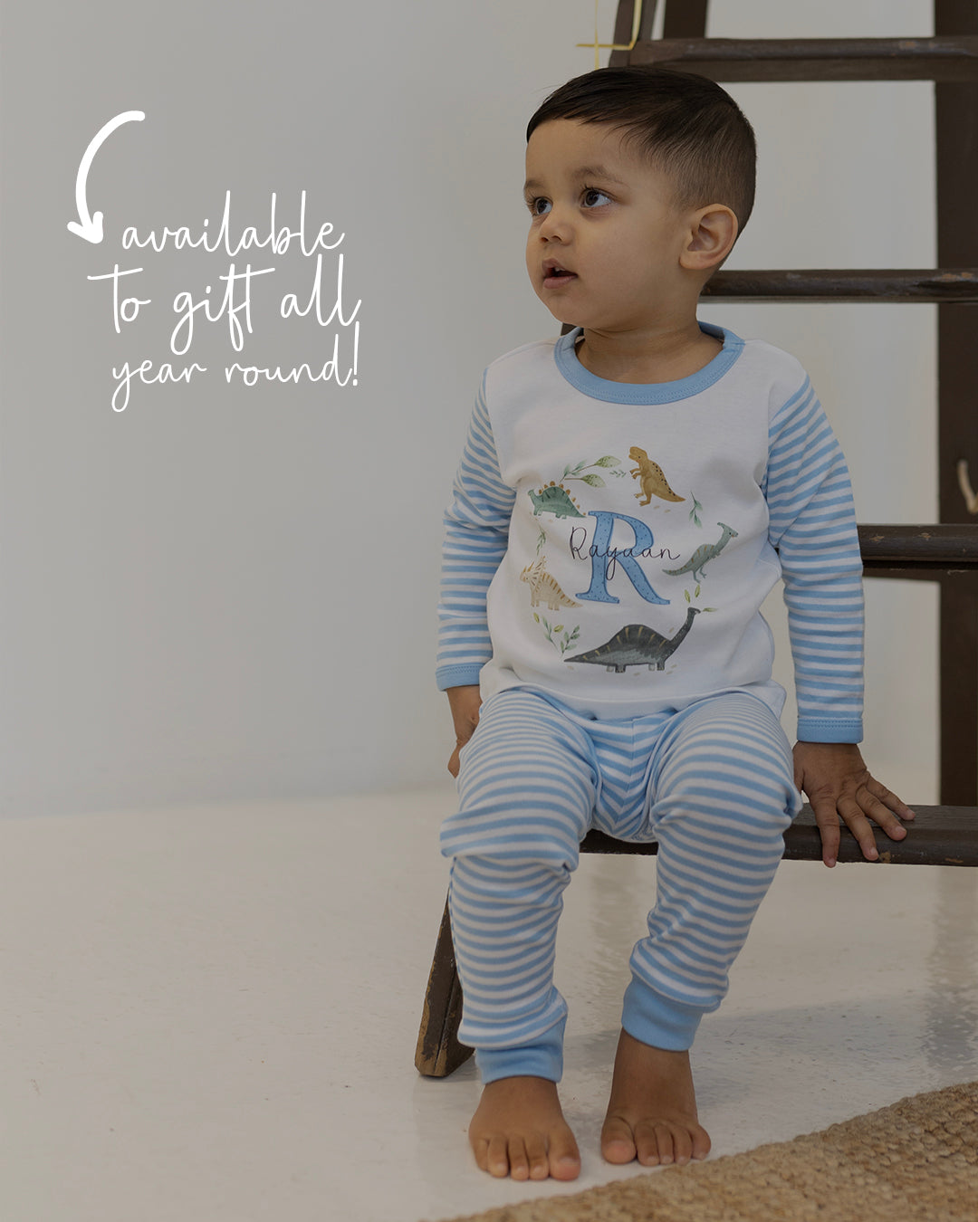 Personalised Boys Gifting Pyjamas Blue Stripe - Safari Initial Design