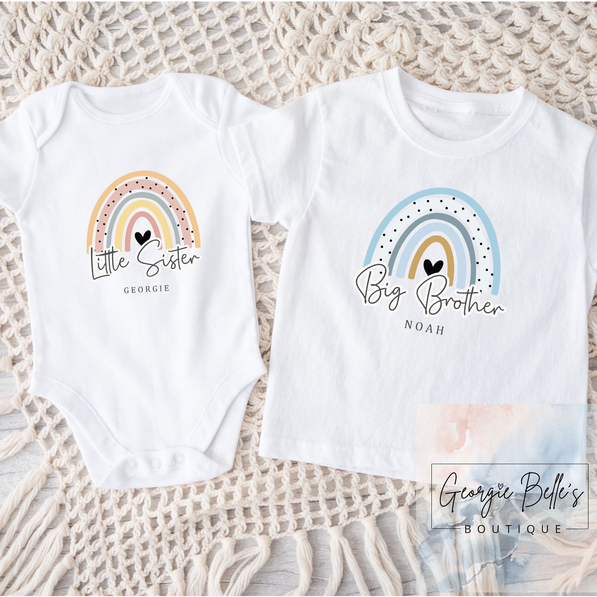 Personalised Big Brother / Little Sister Matching Set - Rainbow Design