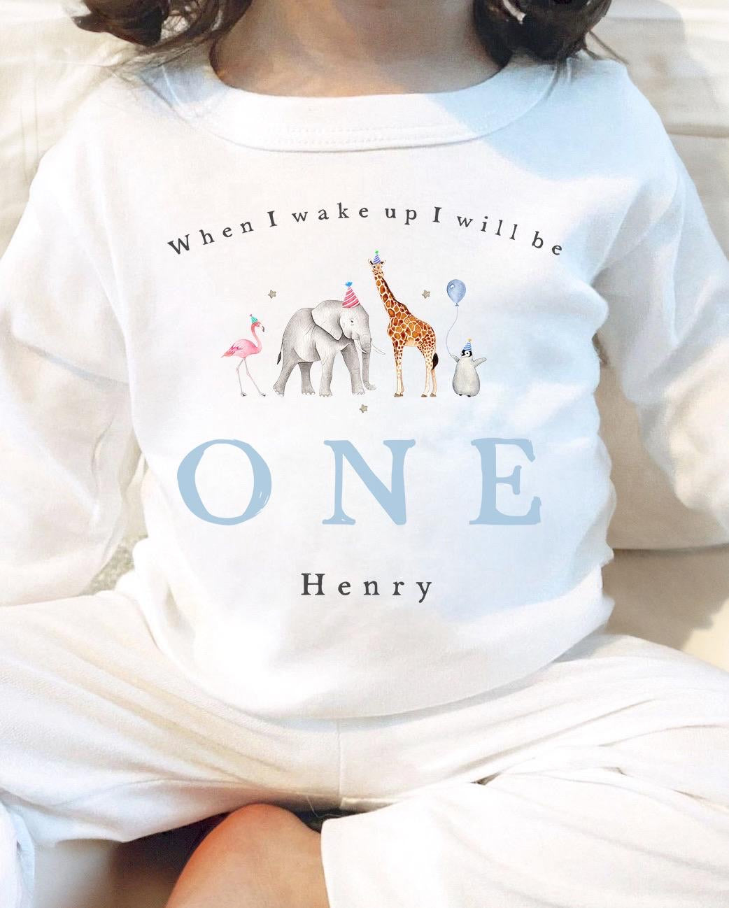 Personalised Birthday Pyjamas -  Blue Safari Animals Design