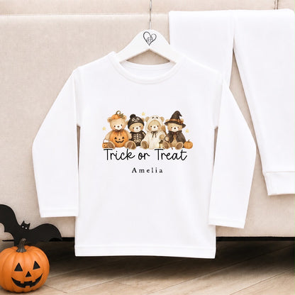 Personalised Halloween Pyjamas | Matching Sibling Halloween Pyjamas | Trick or Treat Bear Design