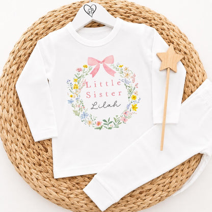 Personalised Big Sister Pyjamas - Wildflower Wreath Design