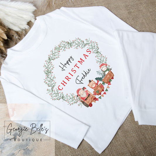 Santa Train White Personalised Unisex Pyjamas