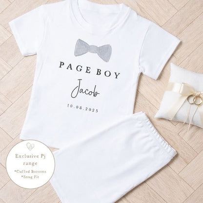 Personalised Page Boy Short Set Pyjamas - Grey Bow Tie Design