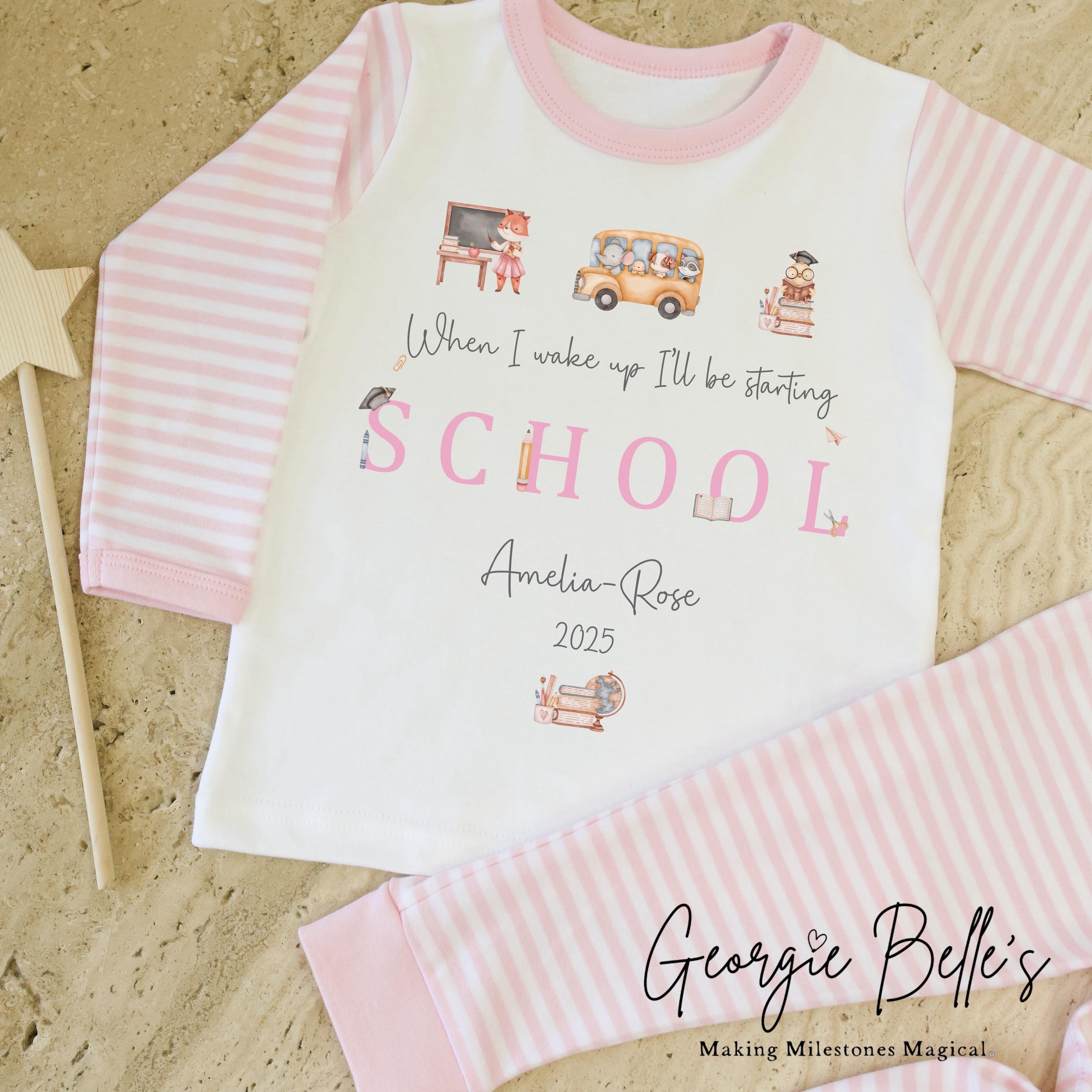 Personalised Starting School Pyjamas - Pink Traditional Design