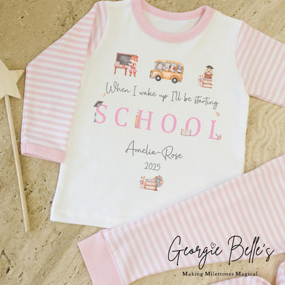 Personalised Starting School Pyjamas - Pink Traditional Design