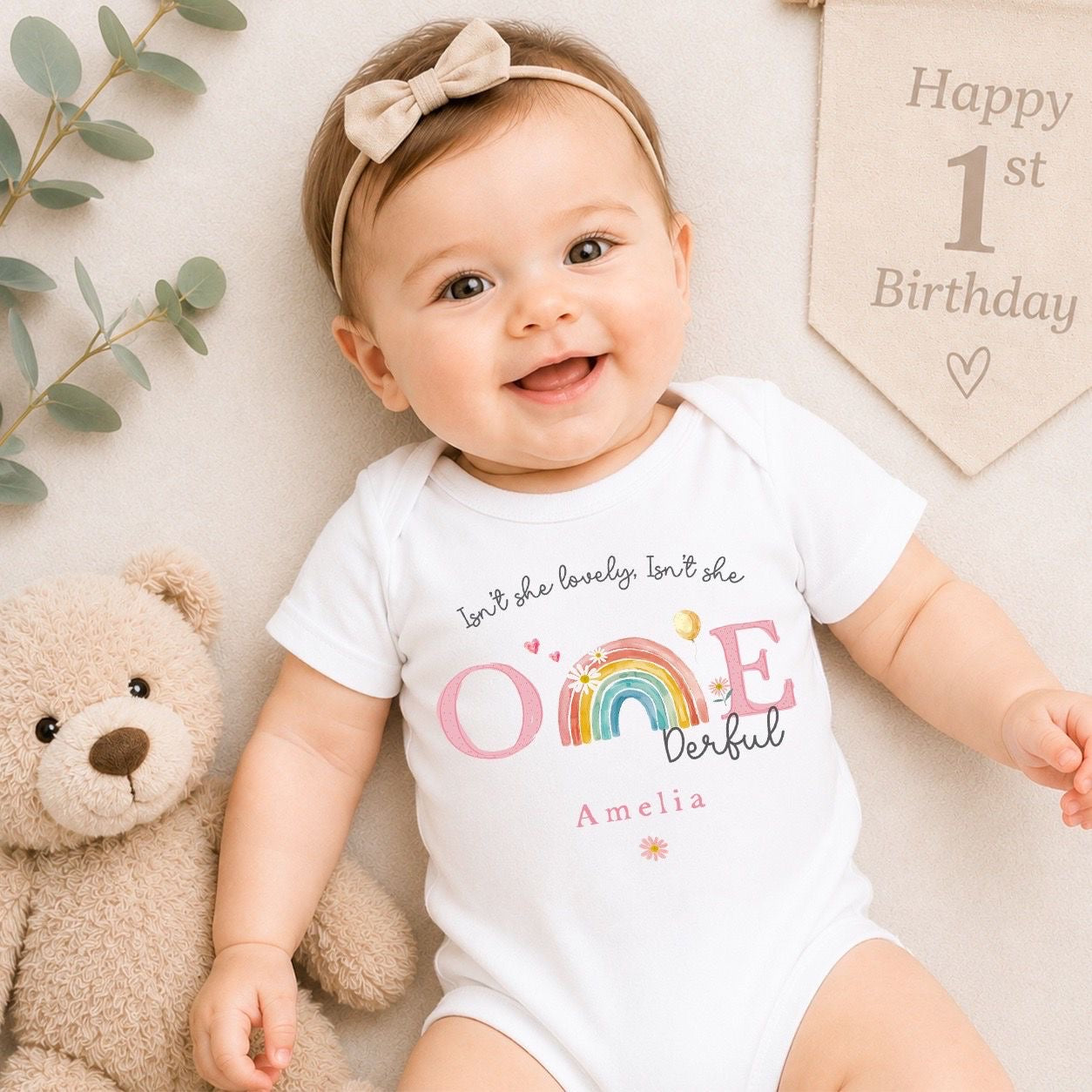 Personalised First Birthday Baby Vest | 1st Birthday Outfit - Onederful Rainbow Design