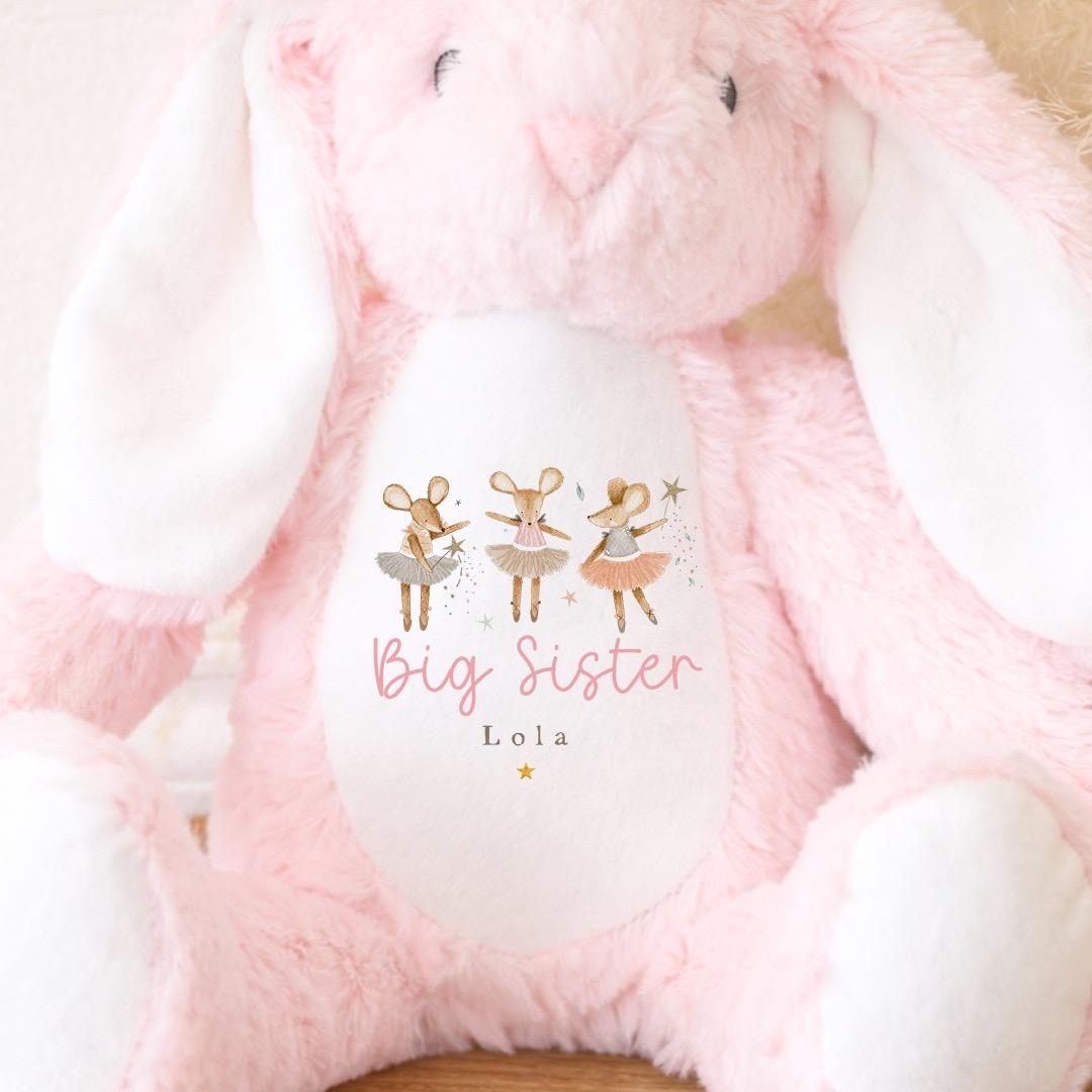 Personalised Big Sister Bunny Soft Toy | Custom Bunny Gift | Mice Trio Design