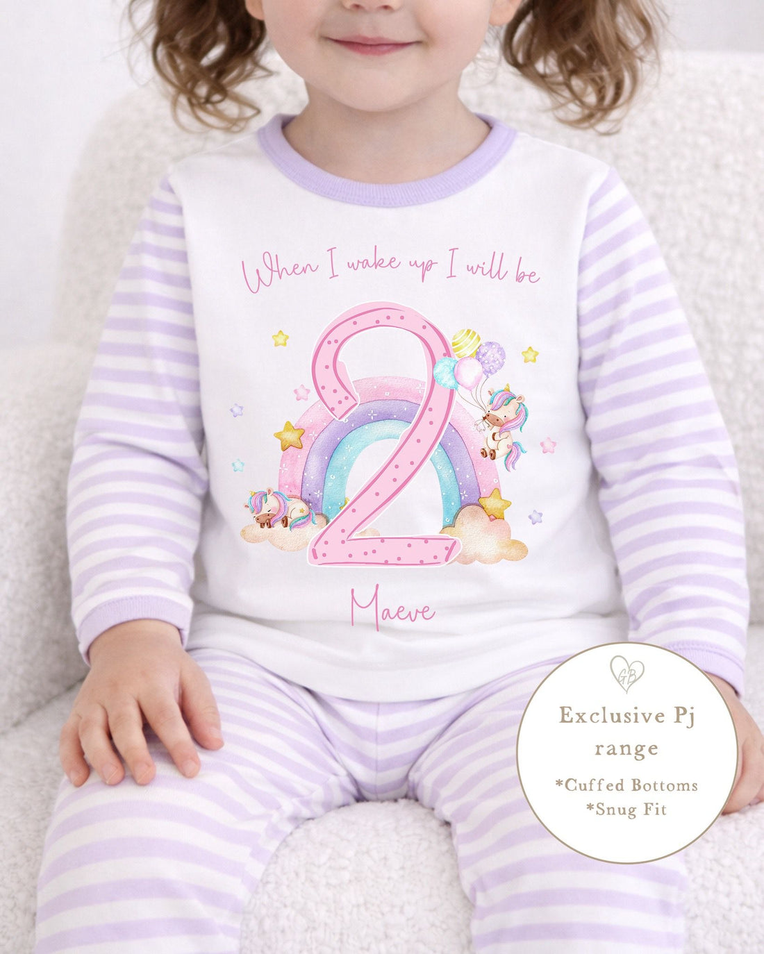 Personalised Lilac Stripe Birthday Pyjamas - Unicorn Number Design
