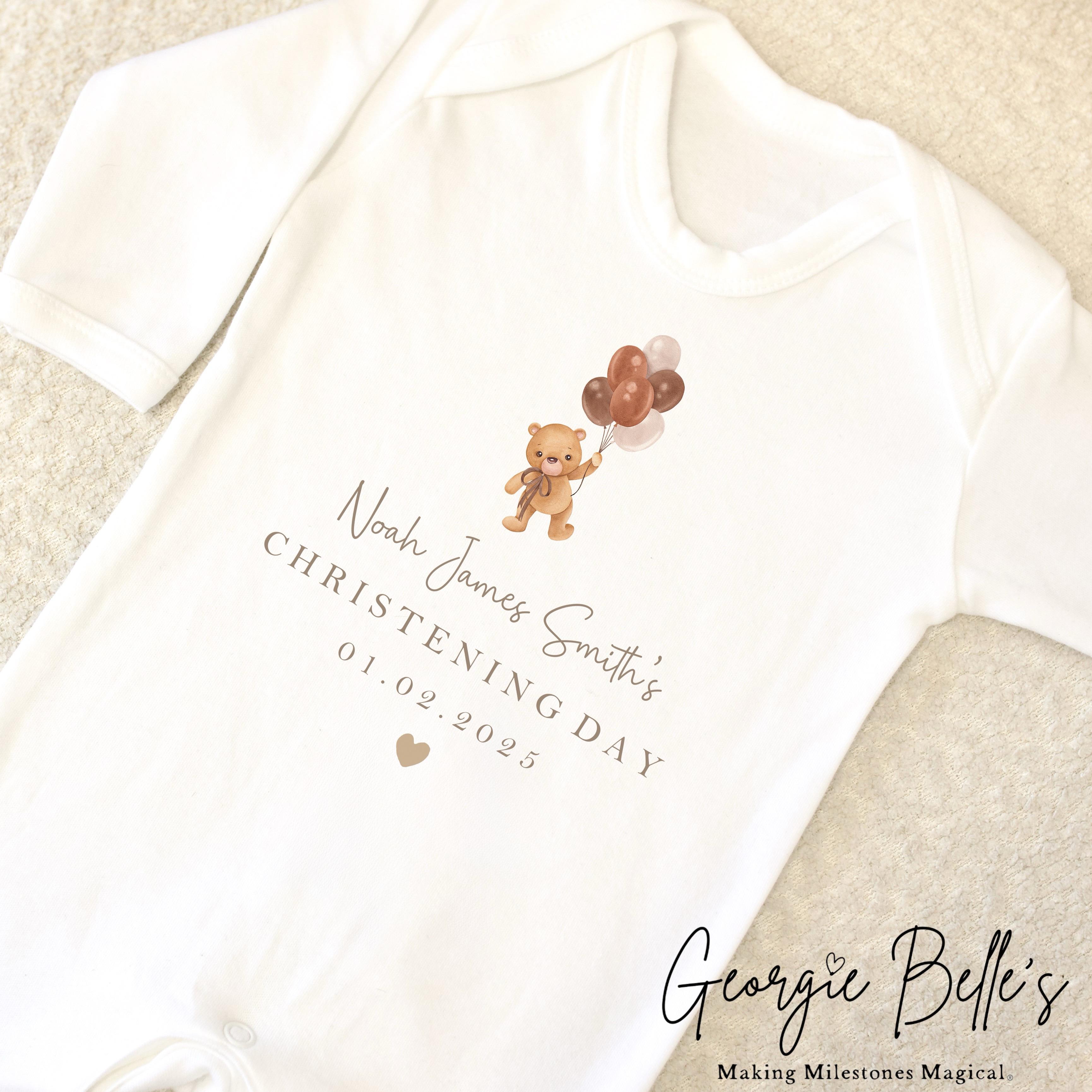 Personalised Christening Babygrow / Vest - Nude Bear Design