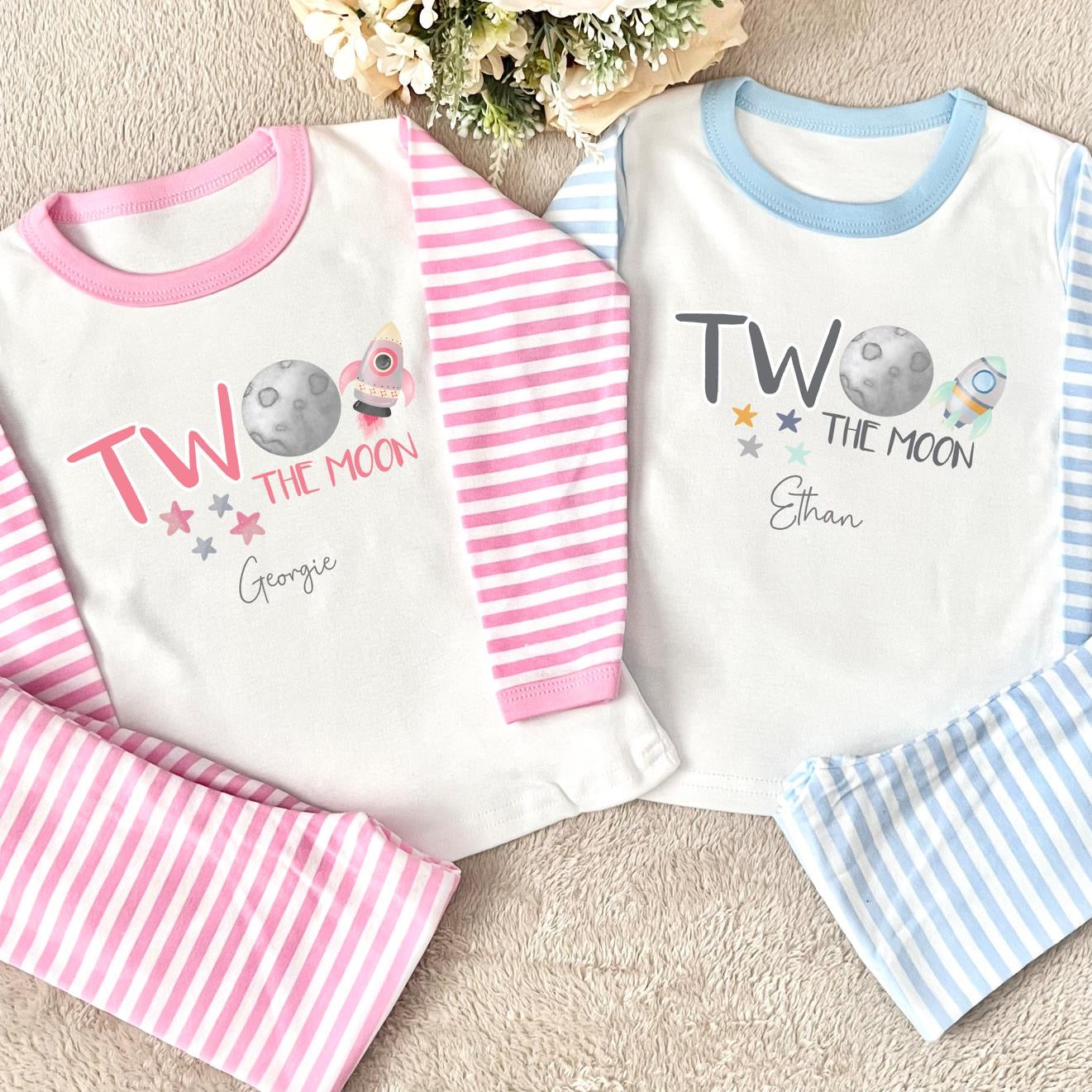 Personalised Birthday Pyjamas - Pink Two The Moon Design