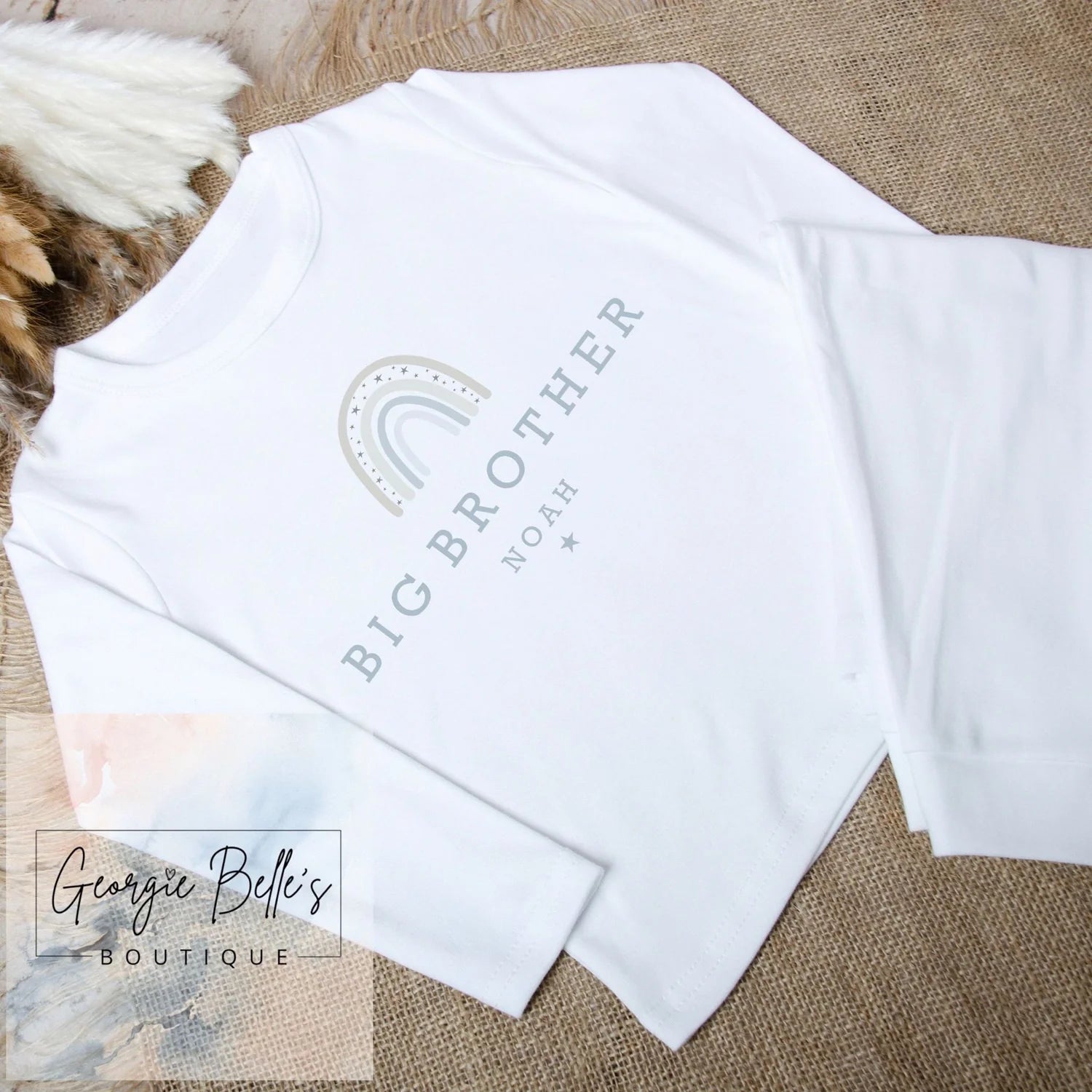 Personalised Big Brother Pyjamas - Blue/Grey Rainbow Design