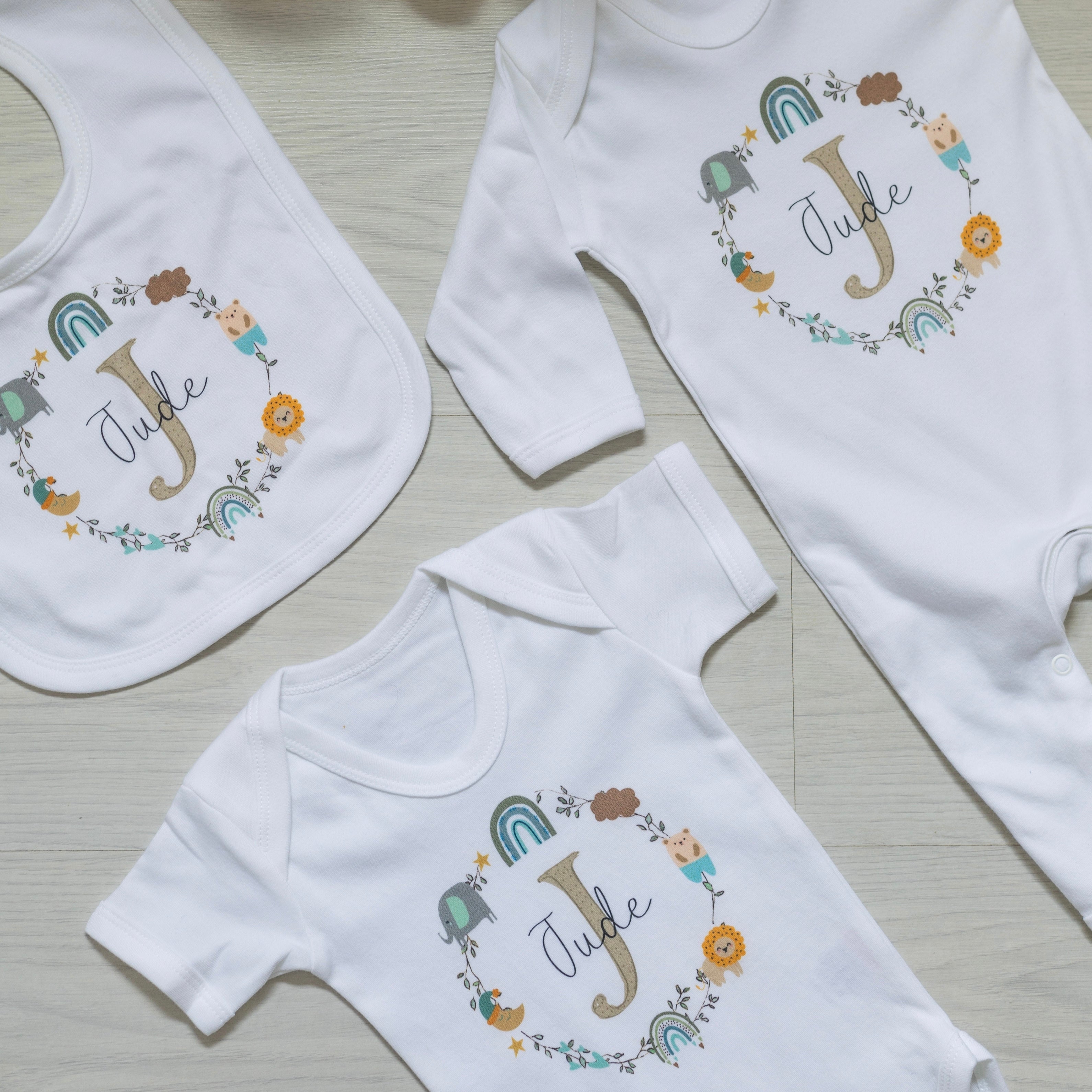 Luxury Personalised Baby Gift Set - Jungle Wreath Design