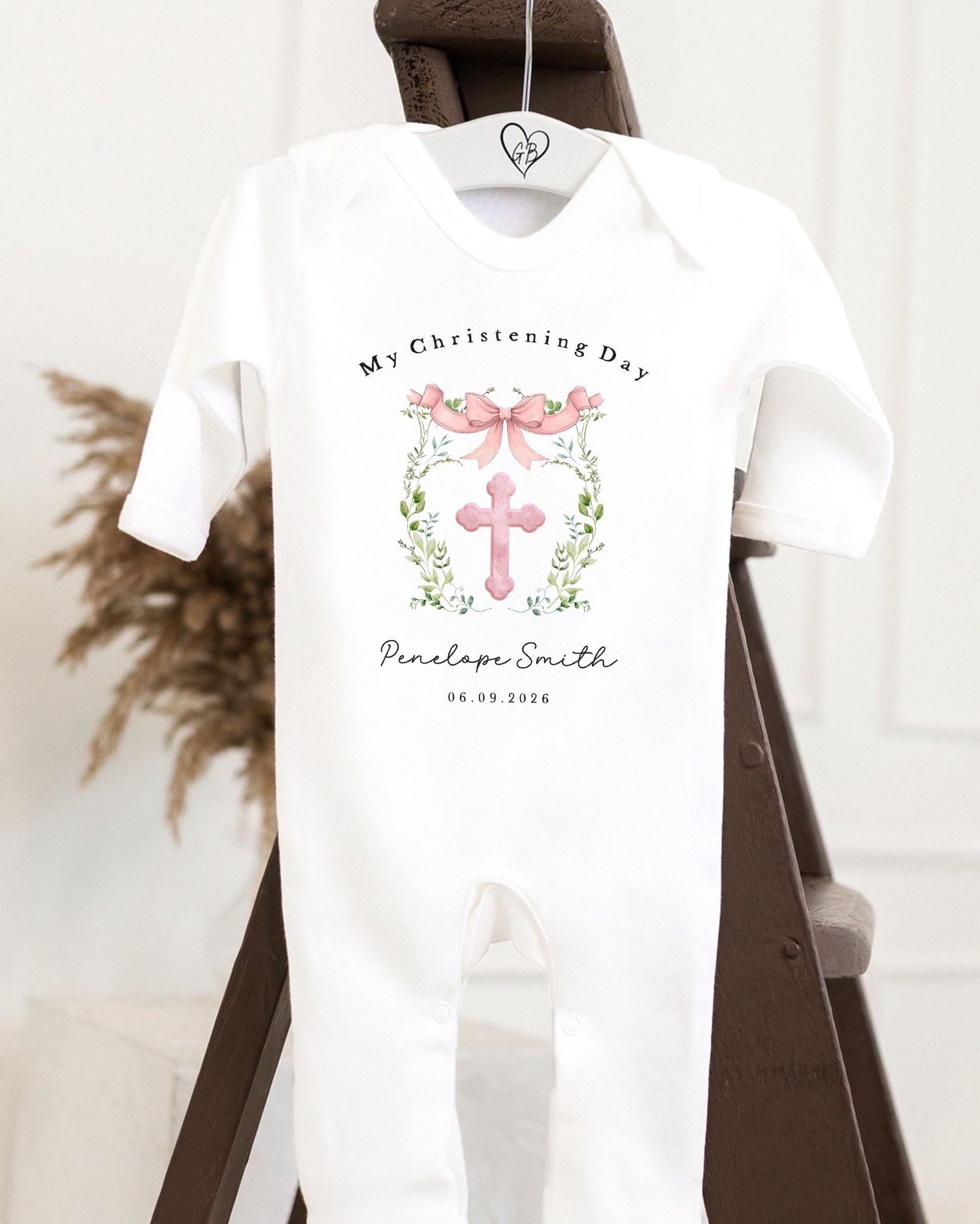 Personalised Christening Babygrow - Pink Cross Design