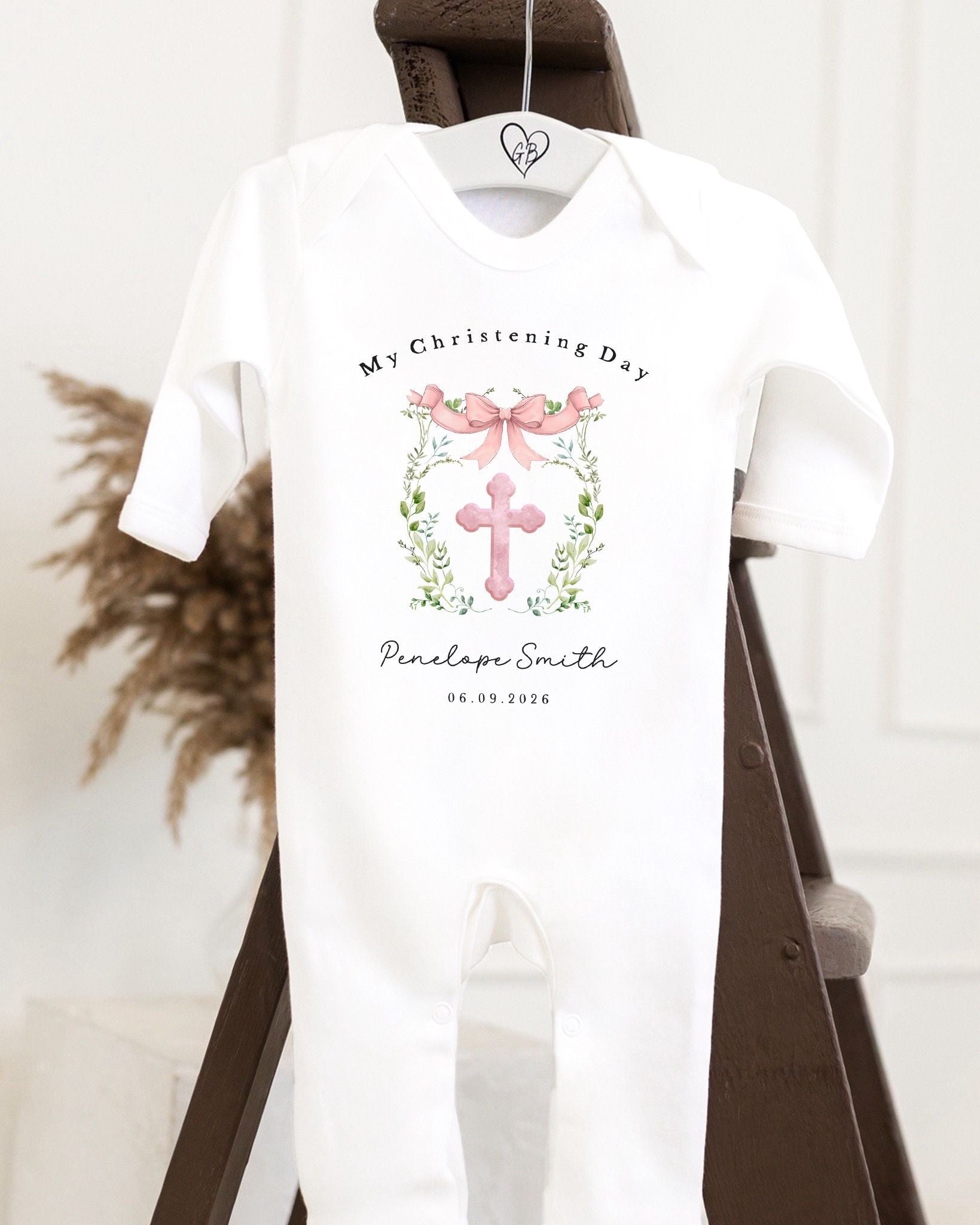Personalised Christening Babygrow - Pink Cross Design