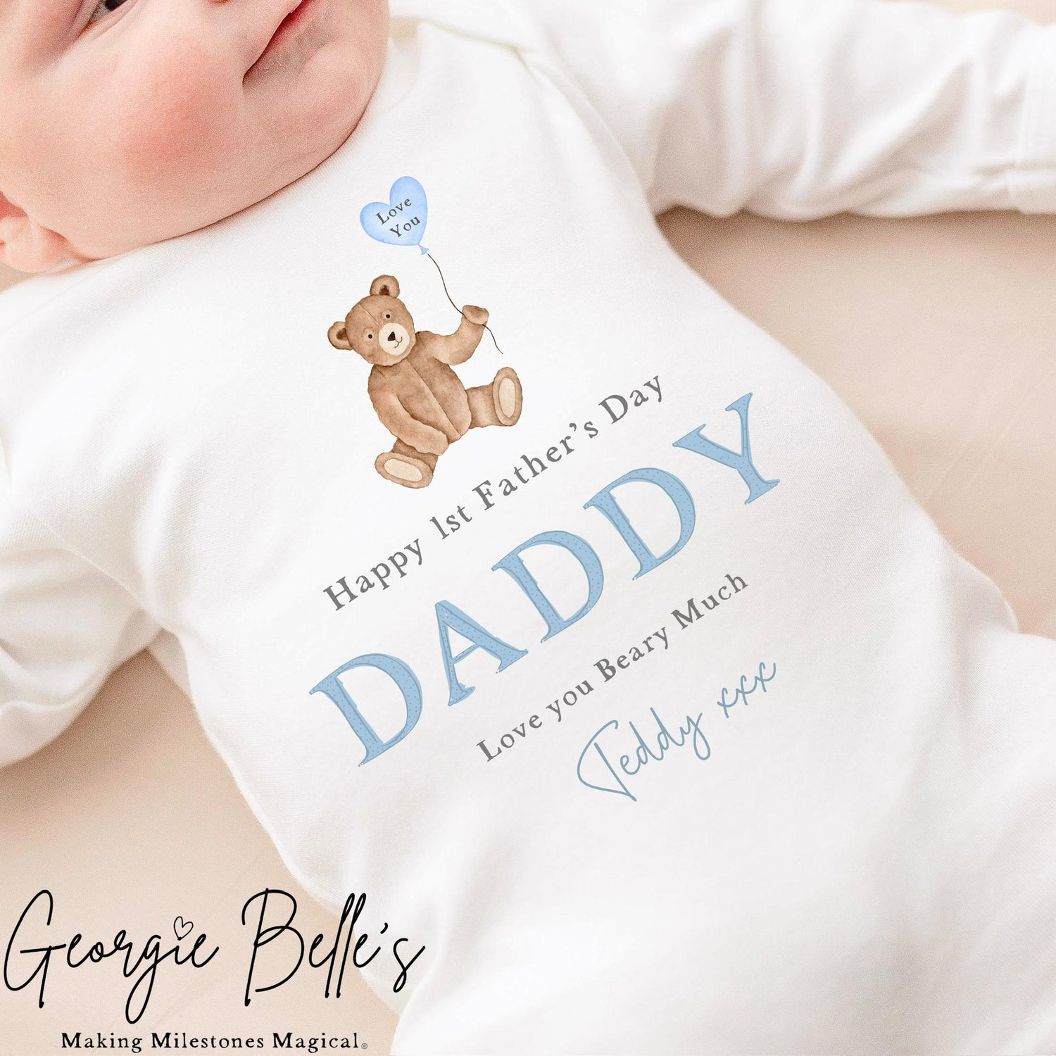 Personalised Father’s Day Baby Vest / Babygrow - Blue Bear Design