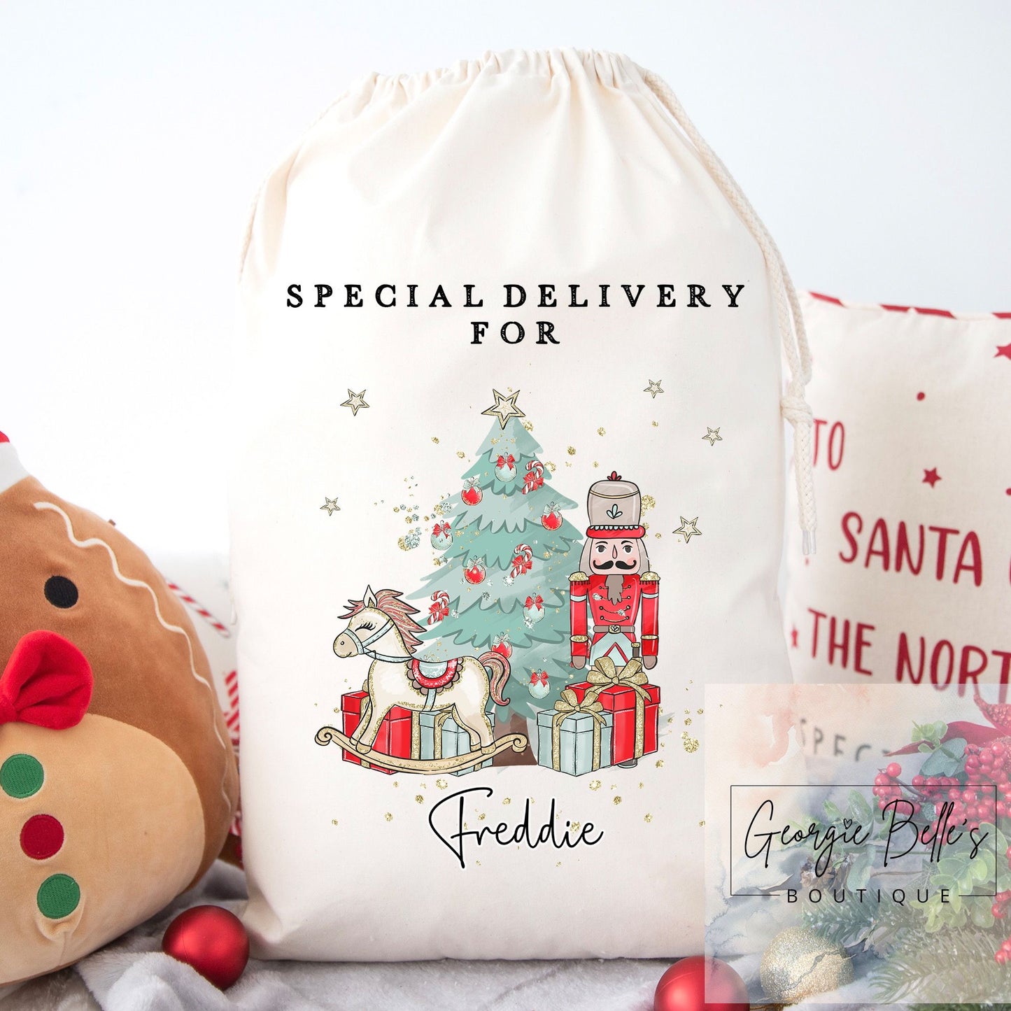 Luxury Personalised Premium Cotton Extra Large Christmas Santa Sack - Red Toy Solider Design