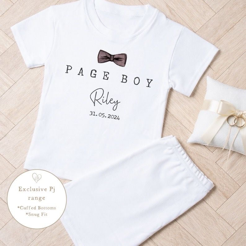 Personalised Page Boy Short Set Pyjamas - Black Bow tie Design