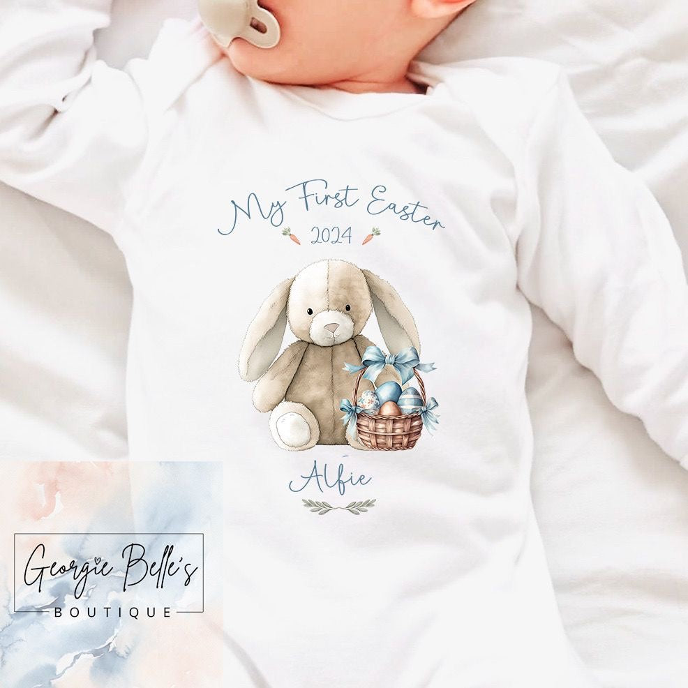 My 1st Easter Personalised Vest / Babygrow - Blue Bunny Design