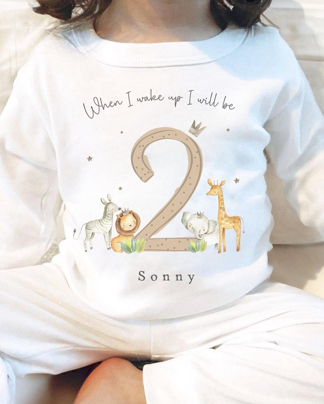 Personalised Birthday Pyjamas - Nude Safari Number Design