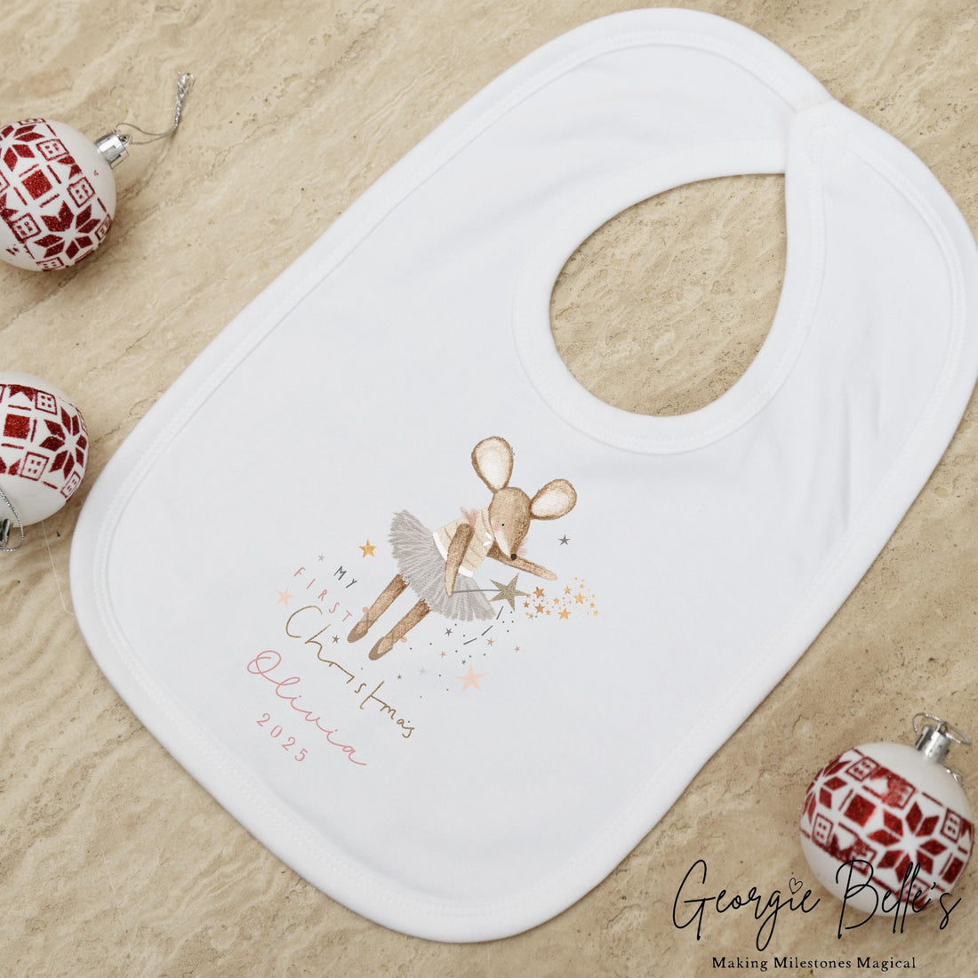 Personalised Christmas Sleepsuit / Bodysuit - First Christmas Pink Mouse Design
