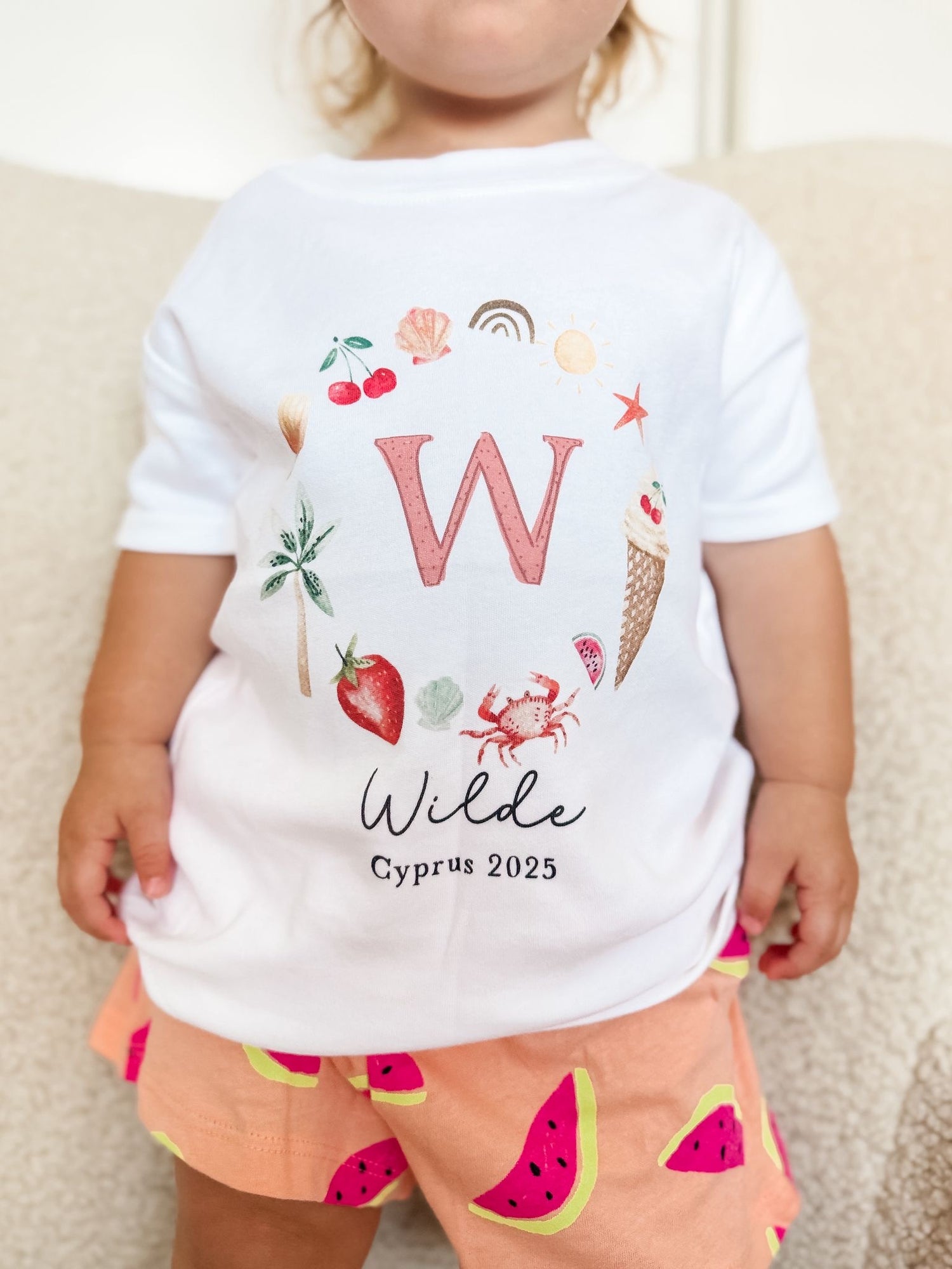 Personalised Holiday T-Shirt - Girls Initial Wreath Design