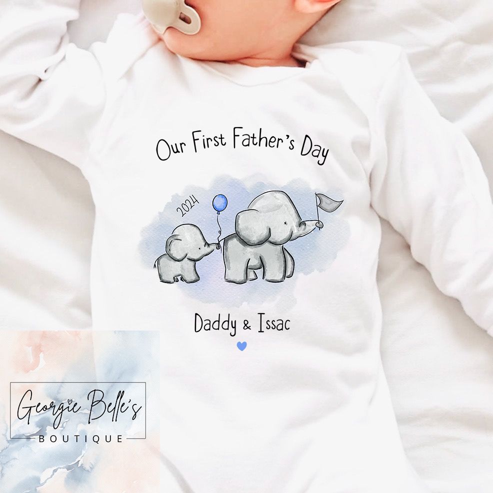 Father's Day Personalised Vest / Babygrow - Blue Elephant Design