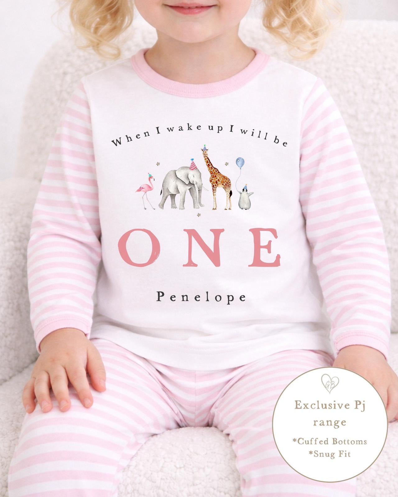 Personalised Pink Stripe Birthday Pyjamas - Safari Party Design
