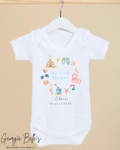 Personalised Baby Vest / Babygrow - My Very First Holiday Wreath Design