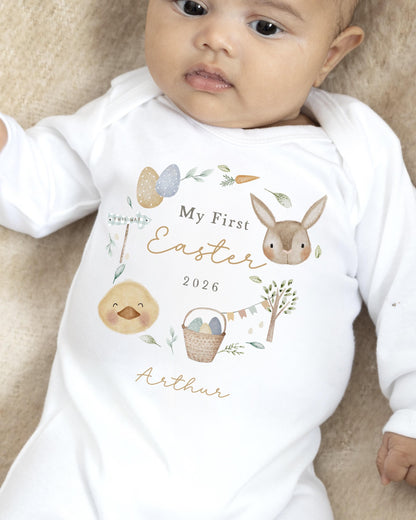 Personalised My First Easter Babygrow / Vest - Nude Wreath Design