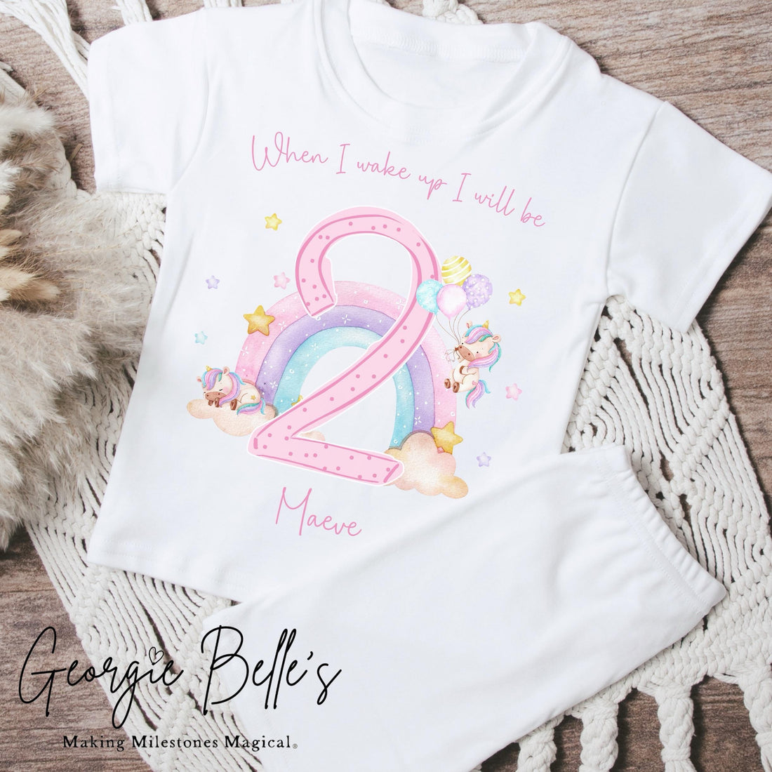 Personalised Short Set Birthday Pyjamas - Pastel Rainbow Design