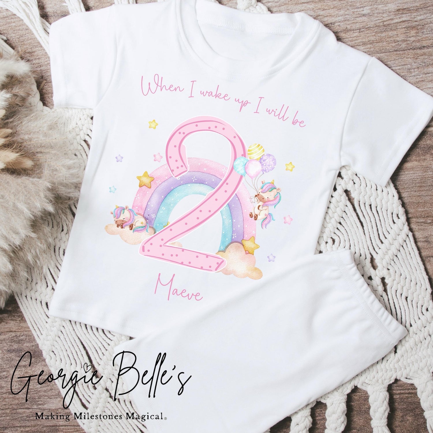 Personalised Short Set Birthday Pyjamas - Pastel Rainbow Design