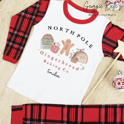Personalised Tartan Christmas Pyjamas - North Pole Bakery Design