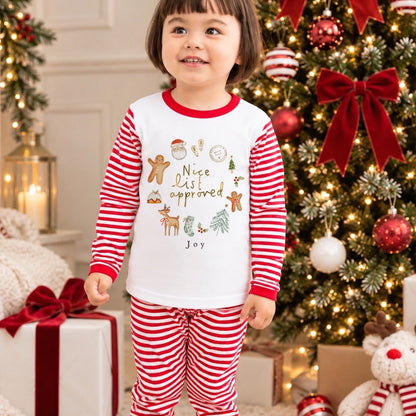 Personalised Christmas Pyjamas for Kids | 100% Cotton Red Stripe | Nice List Approved Design