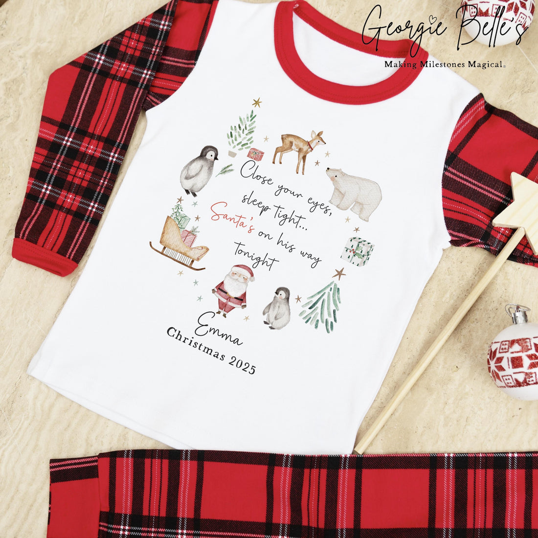 Personalised Tartan Christmas Pyjamas - Close Your Eyes Design