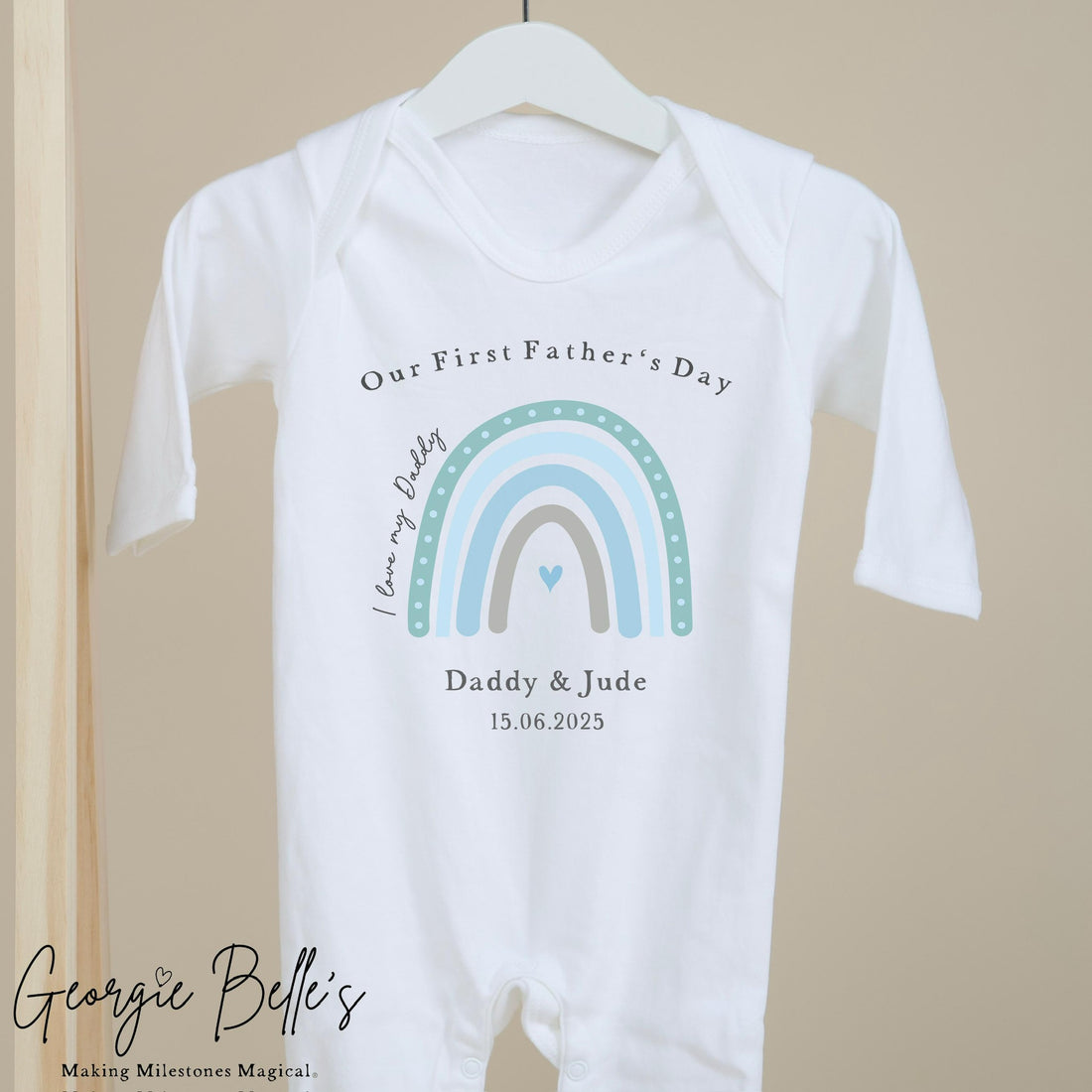 Personalised Father’s Day Baby Vest / Babygrow - Blue Rainbow Design