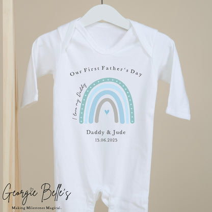 Personalised Father’s Day Baby Vest / Babygrow - Blue Rainbow Design