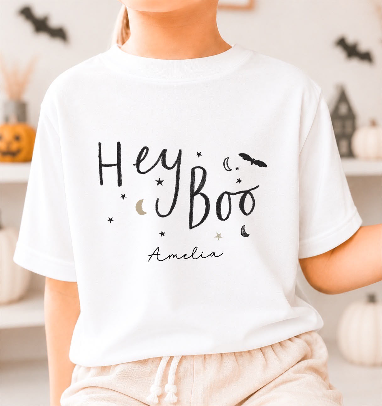 Personalised Halloween T-Shirt | Personalised Halloween Kids T-Shirt | Hey Boo Design