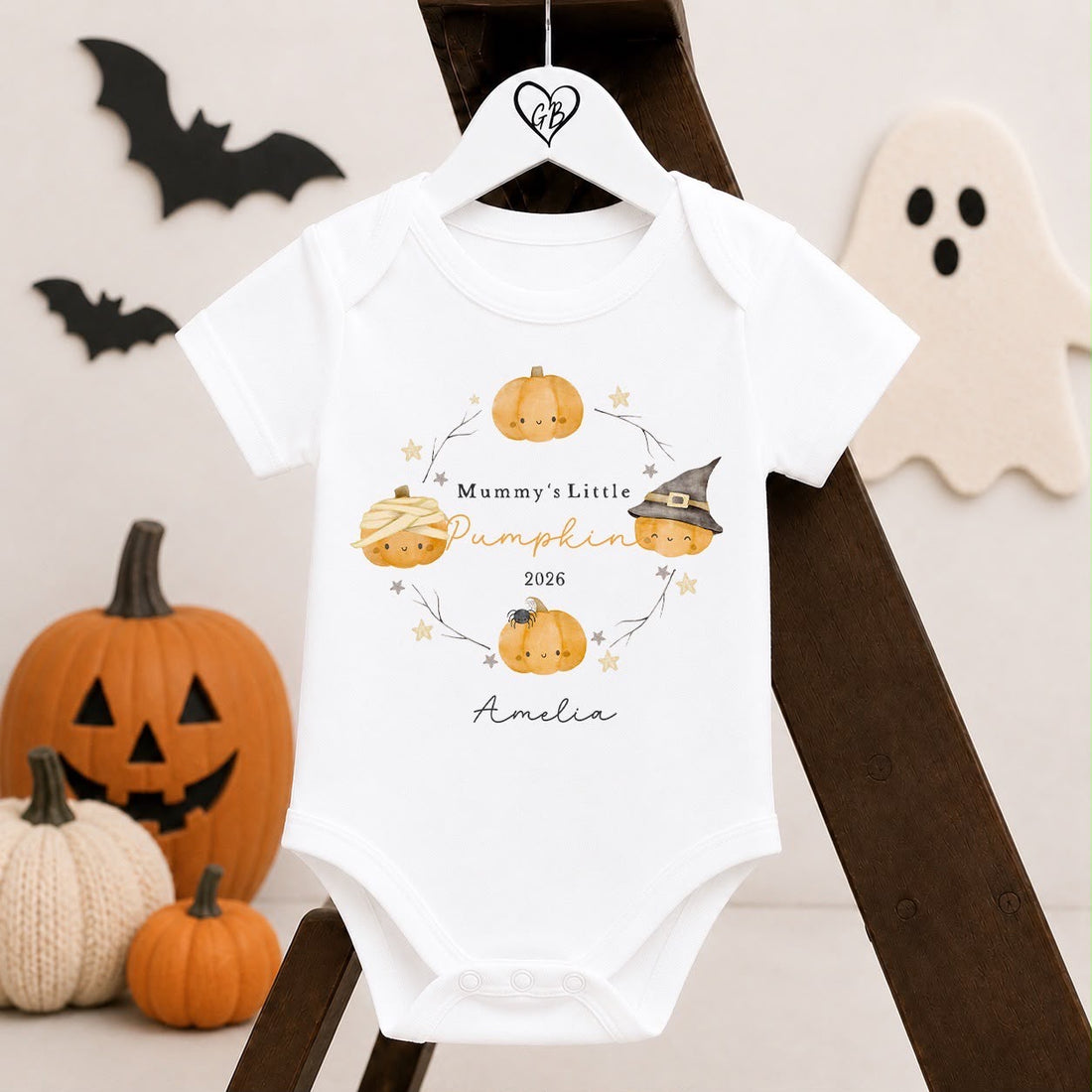 Personalised Halloween Babygrow | My First Halloween Baby Outfit | Pumpkin Wreath Design