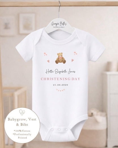 Personalised Christening Babygrow - Pink Bear Design
