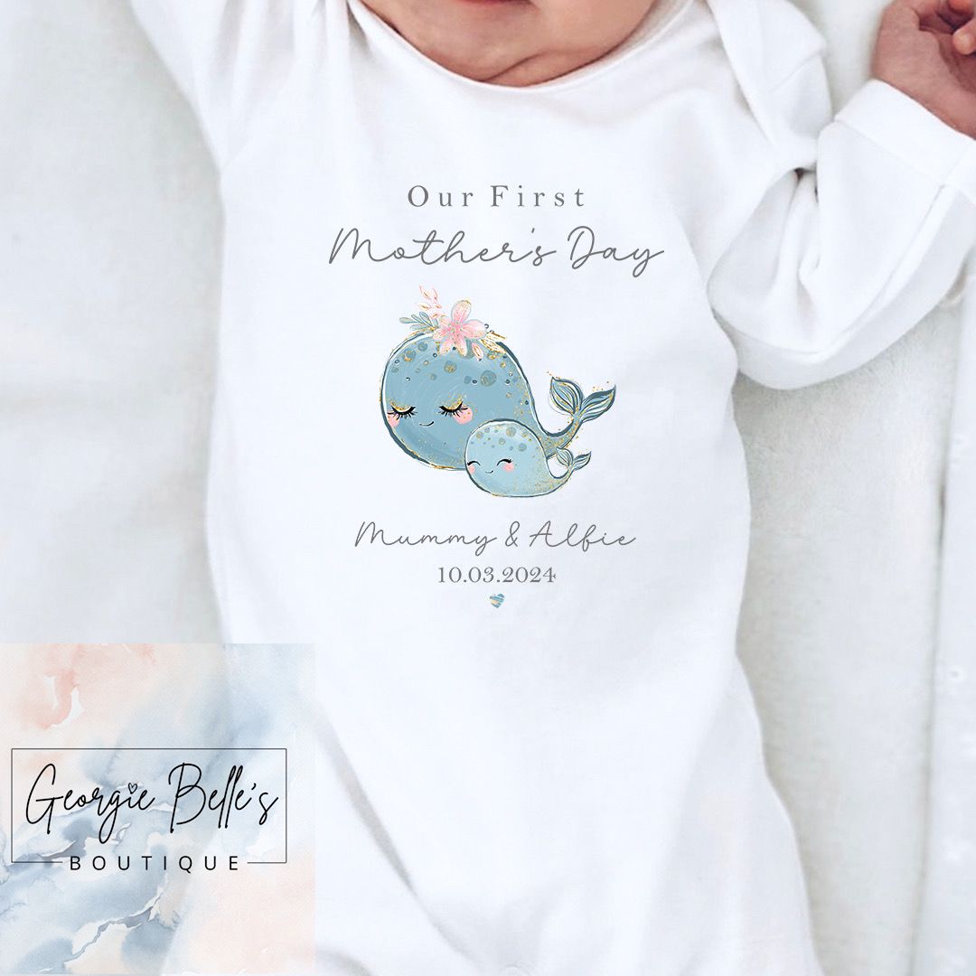 Mothers Day Personalised Vest / Babygrow - Whale Design