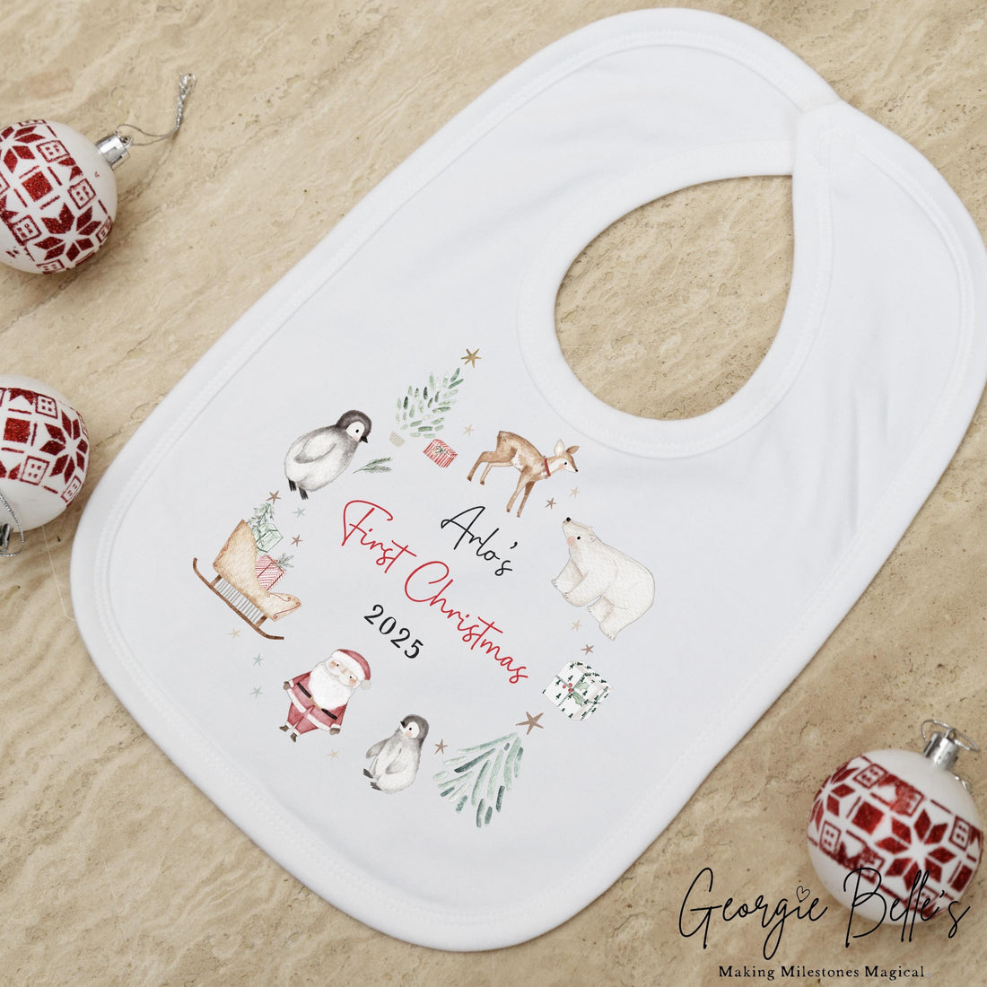 Personalised Christmas Sleepsuit / Bodysuit - First Christmas Polar Bear Wreath Design