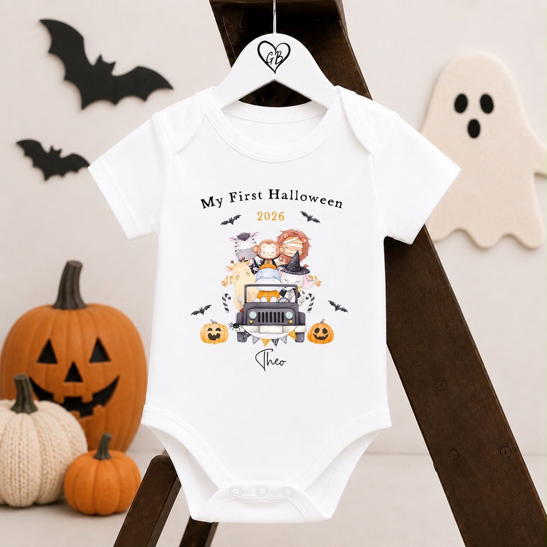 Personalised Halloween Babygrow | My First Halloween Baby Outfit | Safari Animal Design