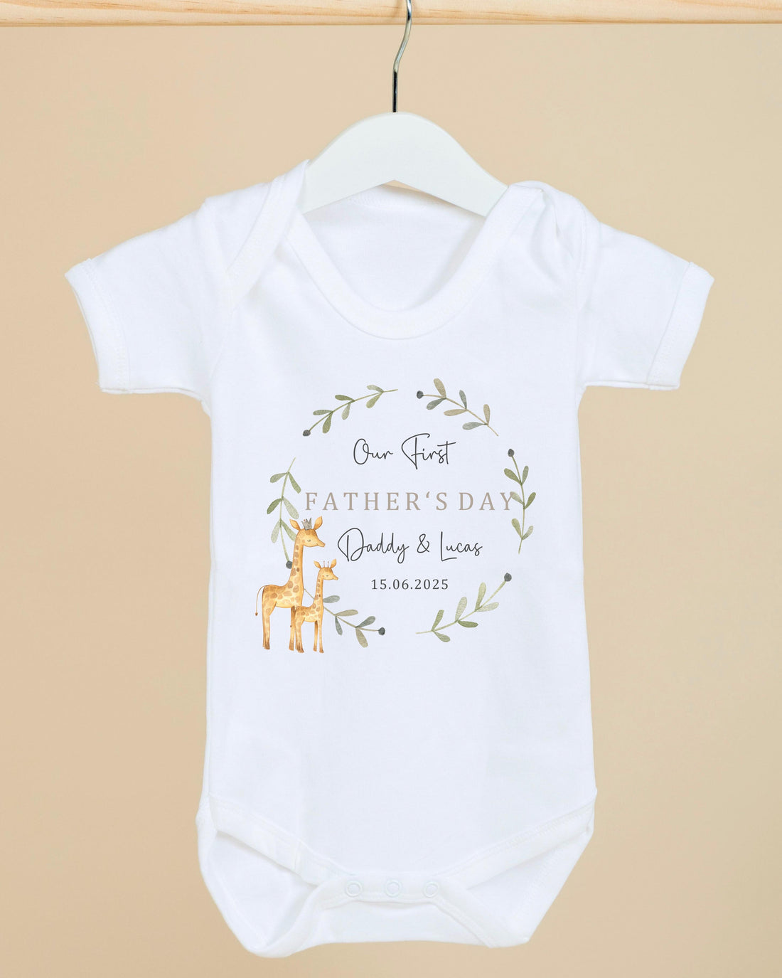 Personalised Father’s Day Baby Vest / Babygrow - Giraffe Wreath Design