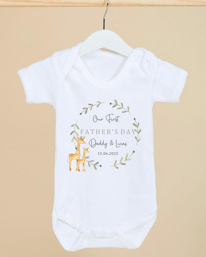 Personalised Father’s Day Baby Vest / Babygrow - Giraffe Wreath Design