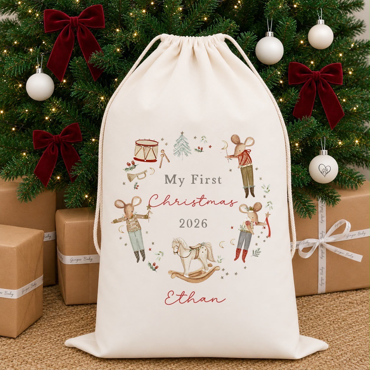 My First Christmas Luxury Personalised Premium Cotton Christmas Sack | Baby&